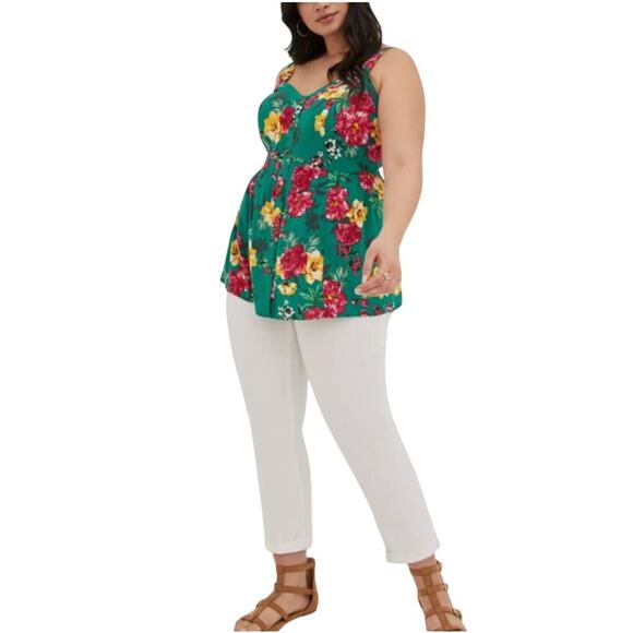 Torrid Green Sweetheart Boho Fit And Flare Rayon Slub Lace-Up Back Tank Top 4X - Picture 1 of 12